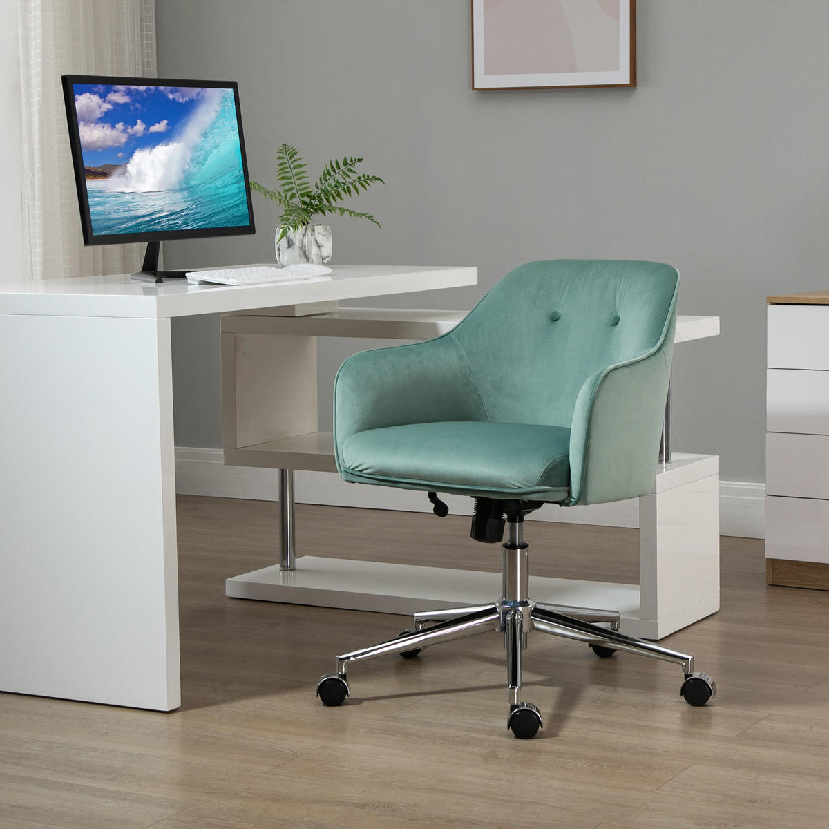 BÜROSTUHL mit Wippenfunktion höhenverstellbarer Schreibtischstuhl Grün - Grün, Textil (59/90.5/61cm) - Vinsetto