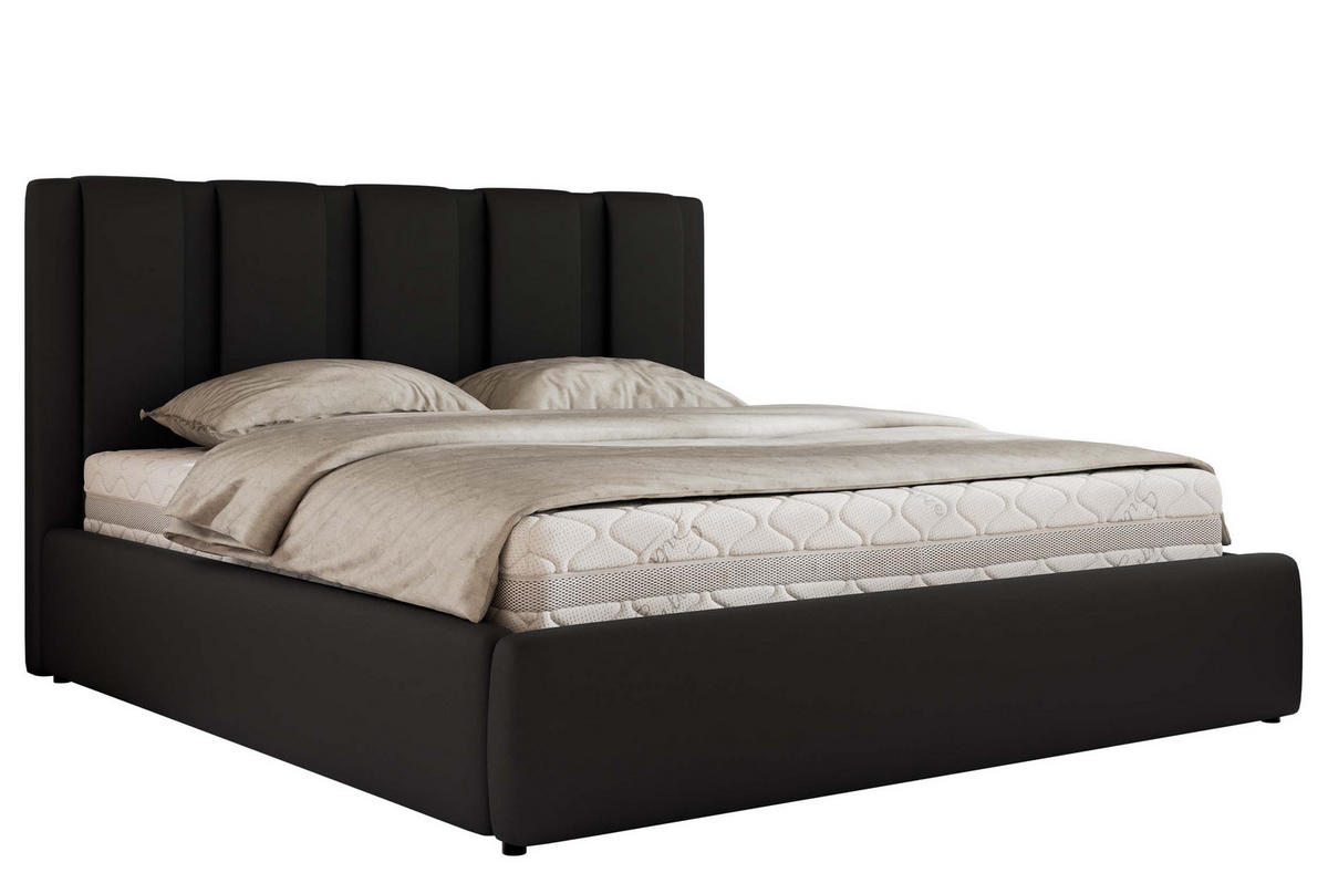 POLSTERBETT SAVINO CLASSIC 160/200 - Schwarz Kunstleder - Pocket-Matratze - Schwarz, Textil (160/200cm) - MKS