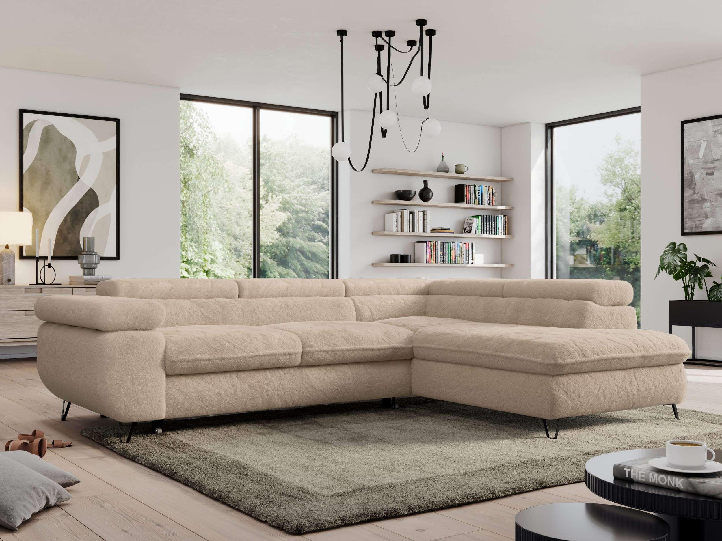 ECKSOFA PEDRO L Beige Plüsch - Rechts Seite - Beige/Schwarz, Textil/Metall (273/208cm) - MKS