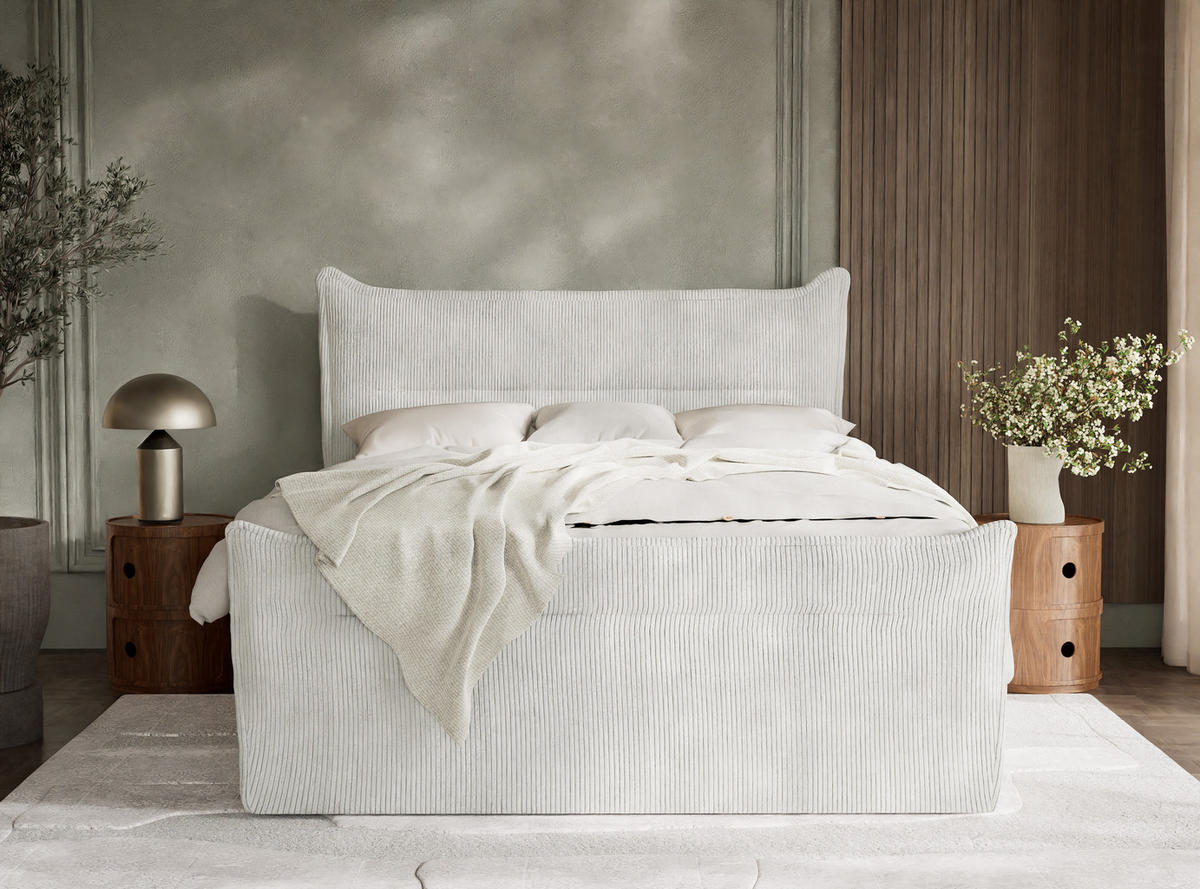 BOXSPRINGBETT Pelino 160/200 cm, in Creme, Bettkasten, Matratze, Topper - Creme/Schwarz, Holz/Holzwerkstoff (160/200cm) - Maison de Reve