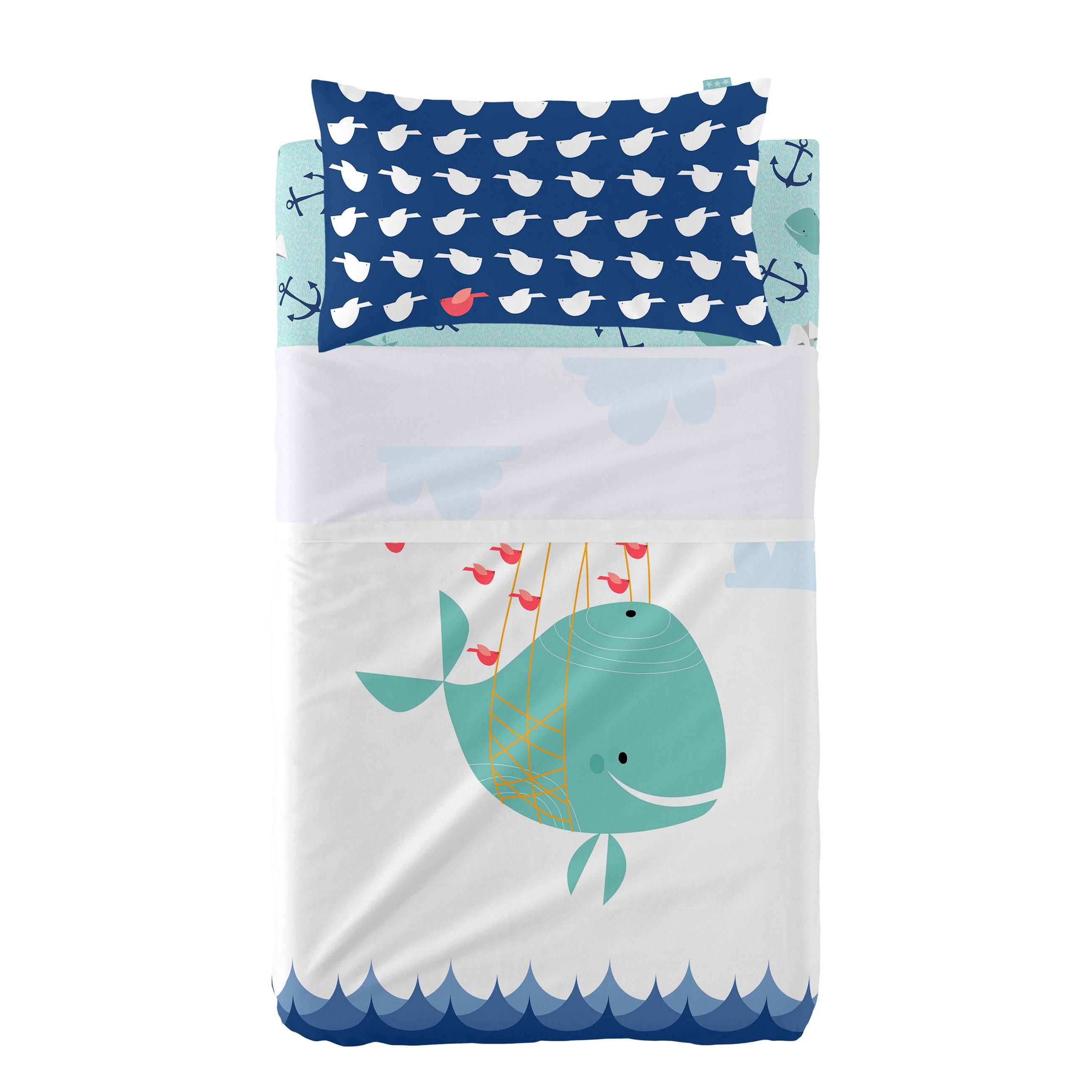 BETTWÄSCHE 2er-Set teiliges whale 100x130 cm (kinderbett) mehrfarbig - Multicolor, Textil (100/130cm) - Happy Friday