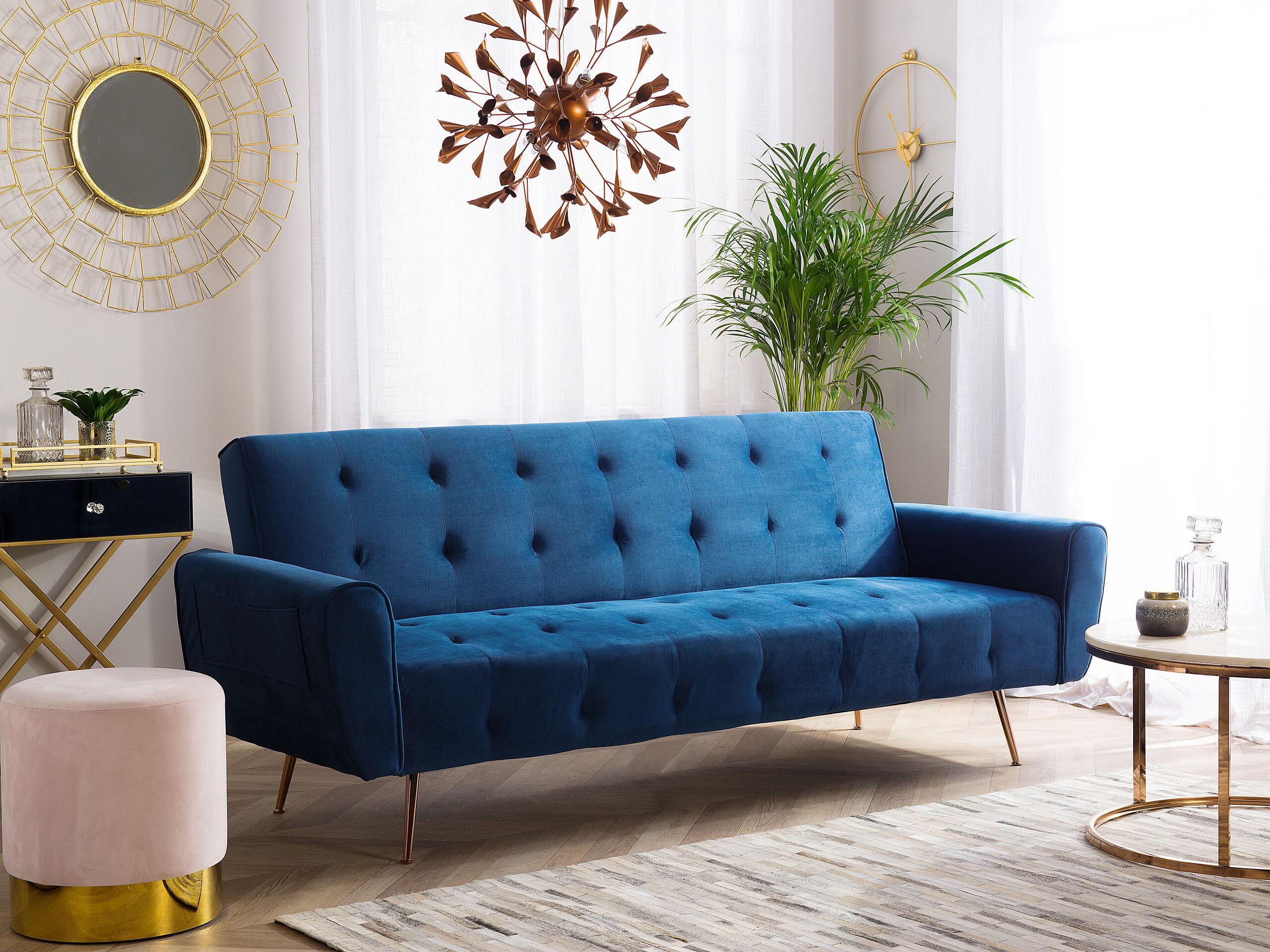 3-SITZER-SCHLAFSOFA Samtstoff Marineblau Selnes - Hellblau, Textil (212/85/84cm) - Beliani