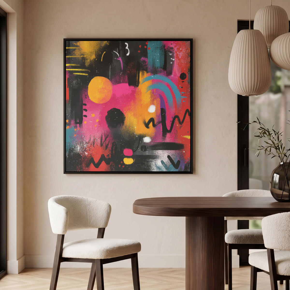 LEINWAND Bilder mit Rahmen - Farbflächen - Formen - Bunt - Abstrakt - 90x90 - Pink, Textil (90/90cm) - MuchoWow