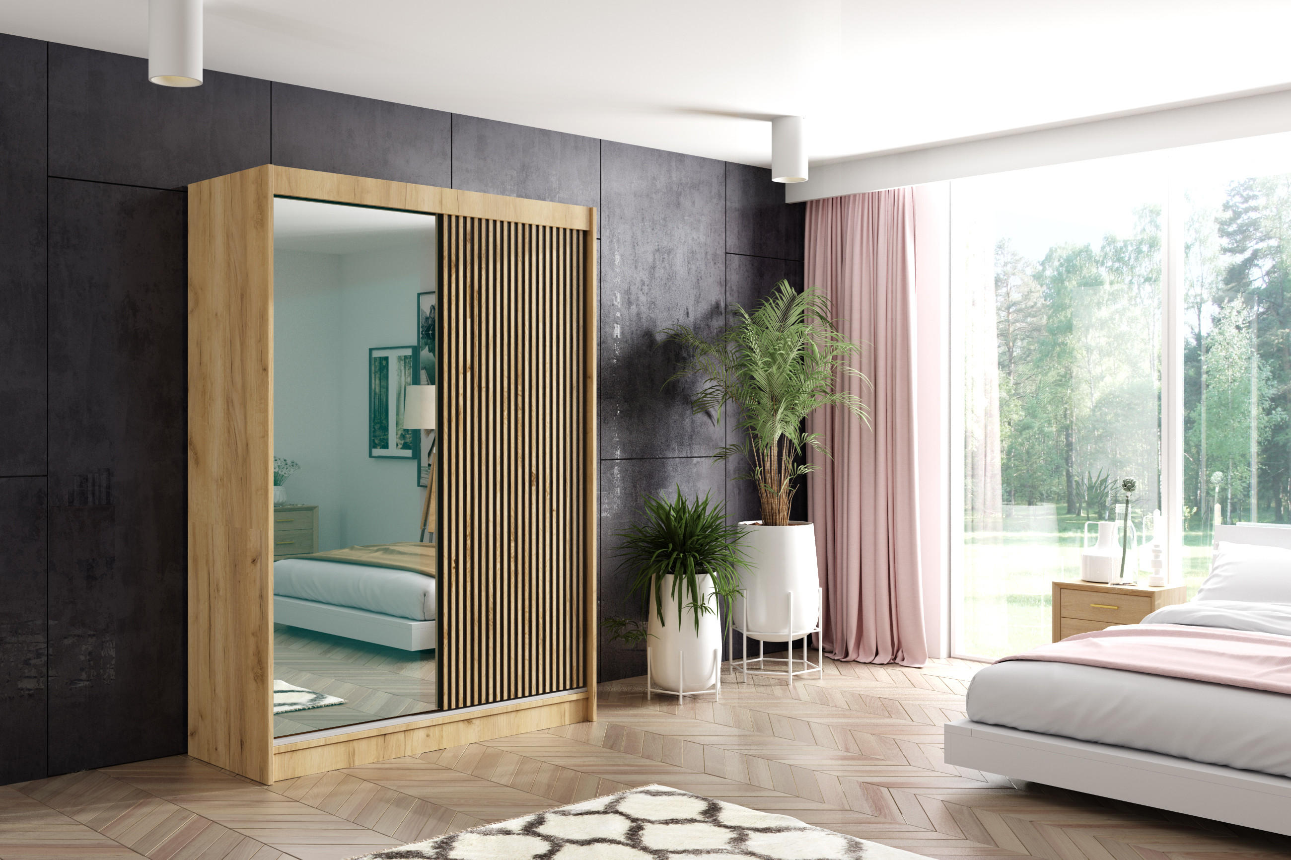 KLEIDERSCHRANK VILAN mit Spiegel - 150 cm - Eichefarben|Eiche Wotan - Eichefarben/Eiche Wotan, Holzwerkstoff (150/215/61cm) - ALTDECOR