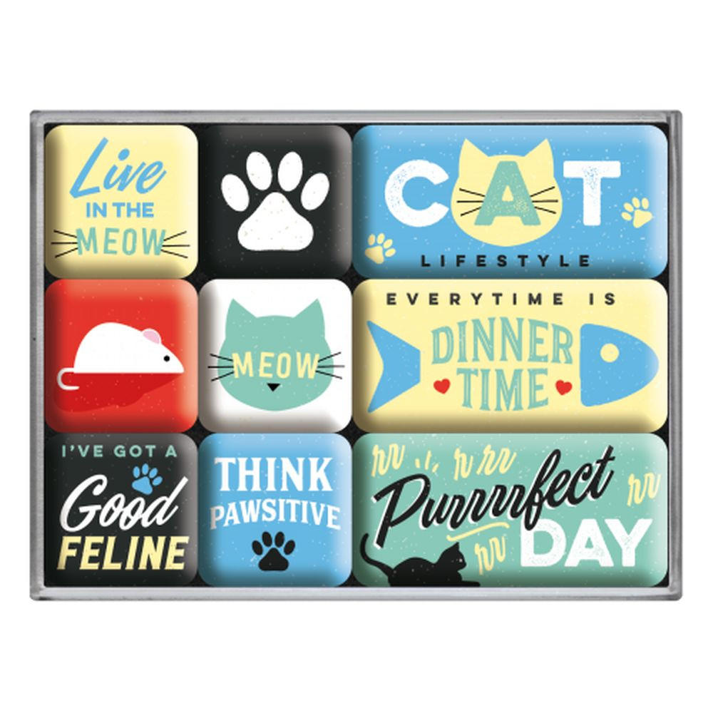 MAGNETSET 9-teilig Animal Club Cat Lifestyle - Multicolor, Metall (9/7/2cm) - Nostalgic-Art