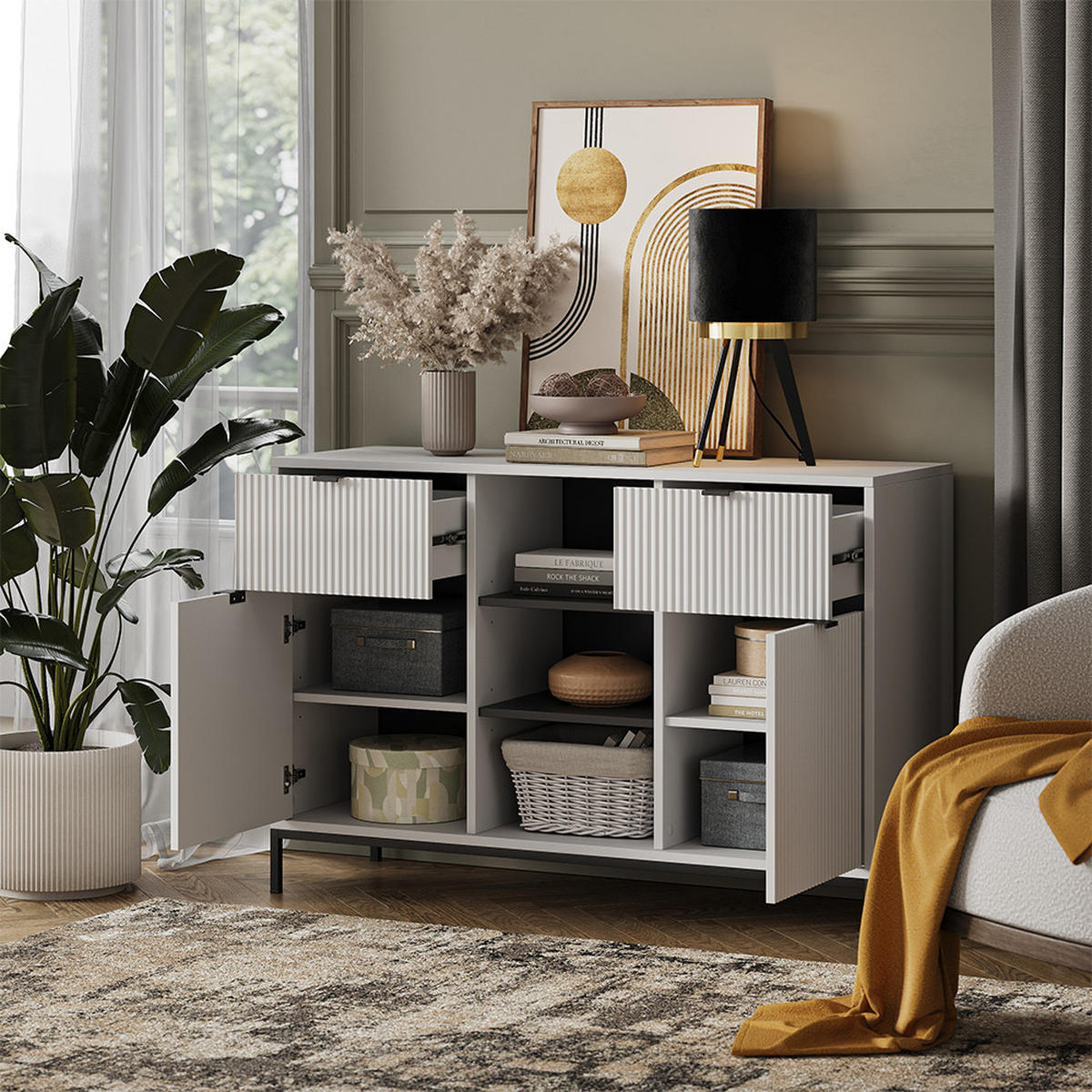 KOMMODE Eliza Weiß 120 x 81.2 cm mit 2 Schubladen und 2 Türen - Weiß, Holzwerkstoff (120/81.2/40cm) - Vicco