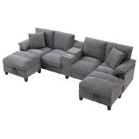 WOHNLANDSCHAFT aus Cord 293x142x93 cm in Grau mit USB-Anschlüssen & Stauraum - Grau, Textil (142/93/293cm) - Modfu