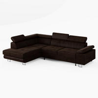 ECKSOFA CAROLINE Links Braun Velours-Stoff mit Schlaffunktion und Bettkasten - Chromfarben/Dunkelbraun, Textil (253/190cm) - Barchello