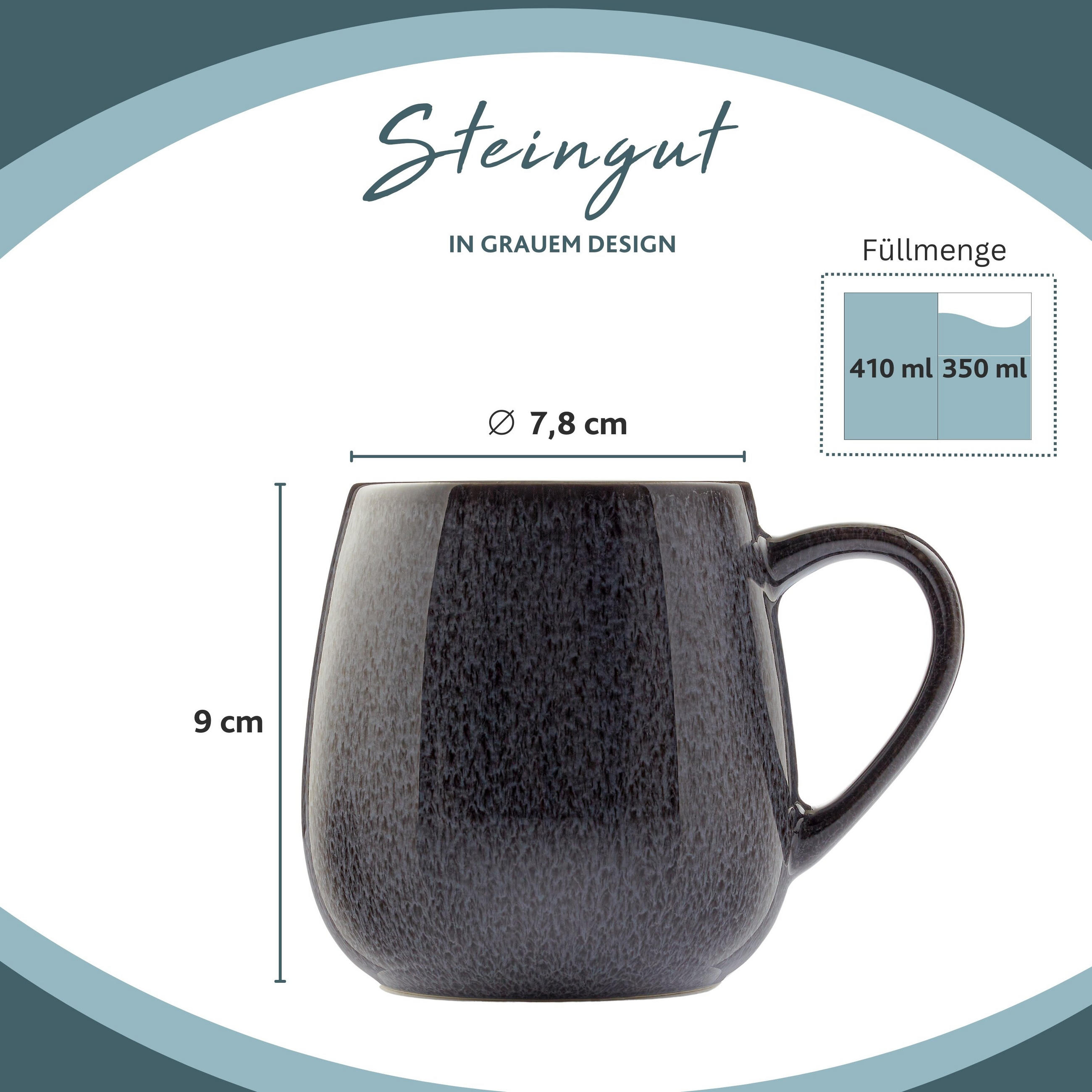 Thumbnail - Sänger Kaffeebecher, Grau, Keramik, 4-teilig, 26x14x24 cm, kratzfest, Kaffee & Tee, Tassen, Kaffeetassen-Sets