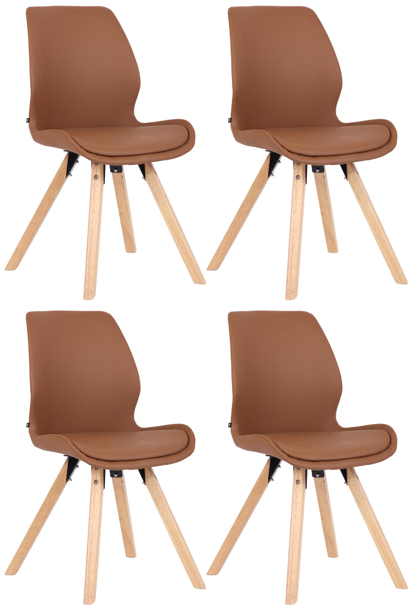 STUHL 4er Set Lederlook hellbraun - Hellbraun/Eukalyptusholzfarben, Holz/Textil (49/87.5/58cm) - CLP