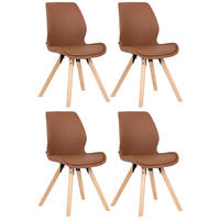STUHL 4er Set Lederlook hellbraun - Hellbraun/Eukalyptusholzfarben, Holz/Textil (49/87.5/58cm) - CLP