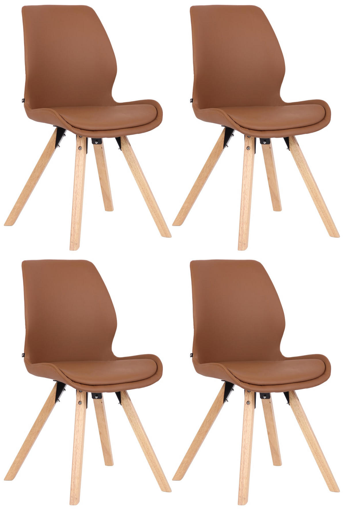 STUHL 4er Set Lederlook hellbraun - Hellbraun/Eukalyptusholzfarben, Holz/Textil (49/87.5/58cm) - CLP