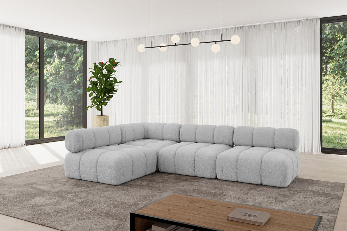 ECKSOFA modulares Sofa Samaro-L2 - 285x190x70 cm Hellgrau Bouclé - Hellgrau, Holzwerkstoff/Textil (285/190cm) - ALTDECOR