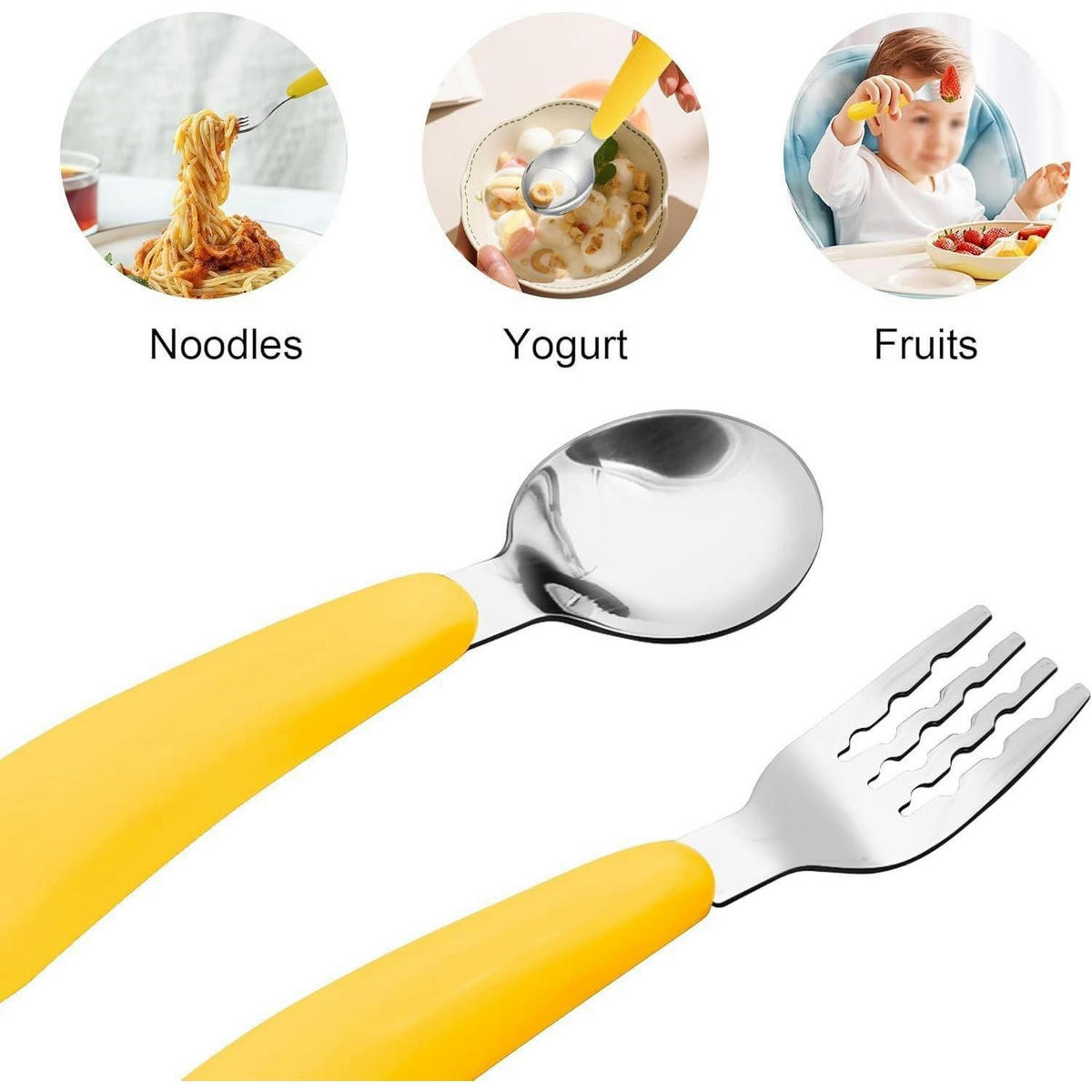 KINDERBESTECK Set 2-teilig mit Reiseetui Edelstahl Gelb - Gelb, Metall