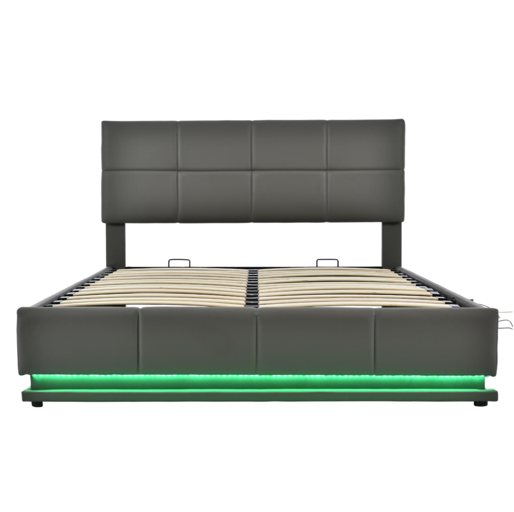POLSTERBETT aus Kunstleder 160x200 cm Grau mit LED-Beleuchtung und hydraulischem Bettkasten - Grau, Textil (160/200cm) - Modfu