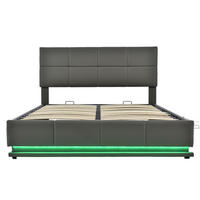 ČALÚNENÁ posteľ z umelej kože 160x200 cm sivá s LED osvetlením, hydraulickým úložným priestorom a nastaviteľným čelom - sivá, textil (160/200cm) - Modfu