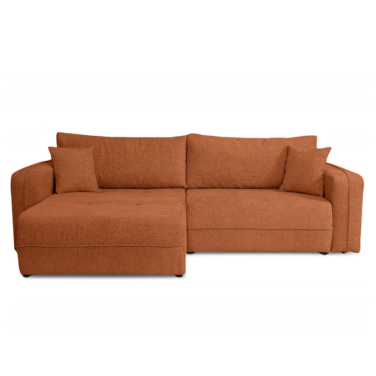 ECKSOFA mit Schlaffunktion - 244 cm - Terracotta/Schwarz, Kunststoff/Textil (244/145cm) - home24