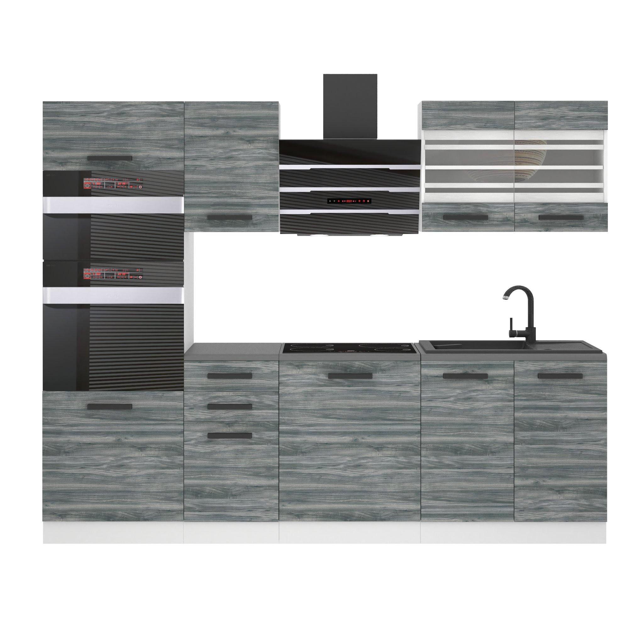 KÜCHENZEILE Tracy 240 cm, ohne Arbeitsplatten, Glamour Wood - Grau, Holz (240/204/60cm) - B BELINI GROUP