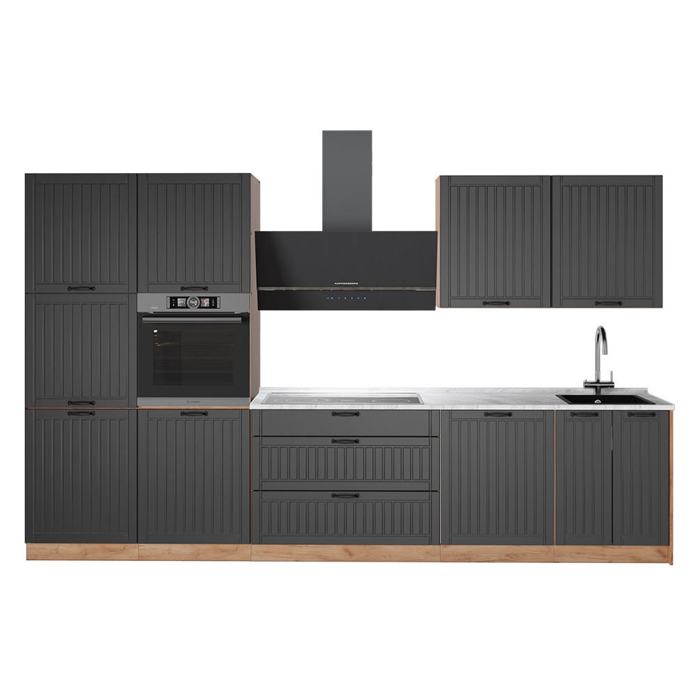 KUCHYNKA Fame-Line, Tmavo-sivá/Dub Goldkraft, 340 cm, AP Marble - dub medový/tmavosivá, kompozitné drevo (340/206.8/60cm) - Vicco