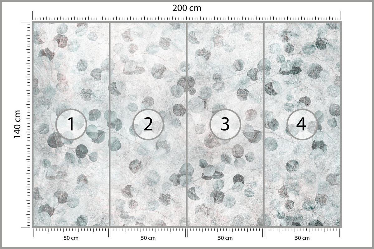 FOTOTAPETE Eukalyptusblätter Beton Vintage Stil 200x140 - Grau, Papier (200/140cm) - Muralo