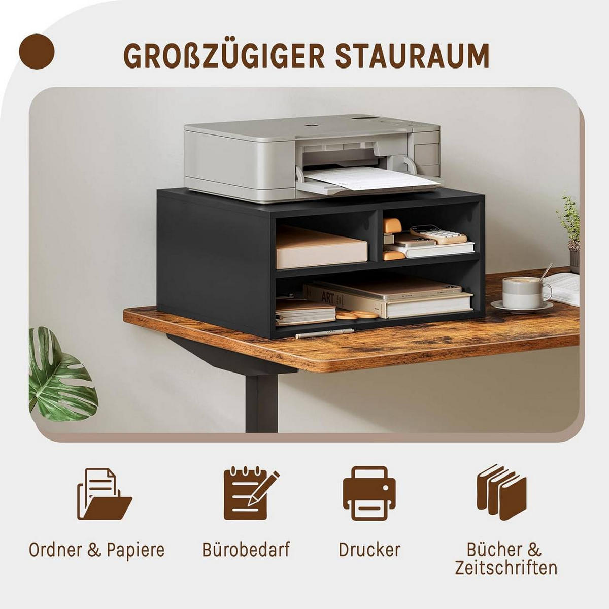 AKTENREGAL mit 3 Fächern,Druckerschrank, 47x22,5x40 cm, Schwarz - Schwarz, Holzwerkstoff (40/47/22.5cm) - Woltu