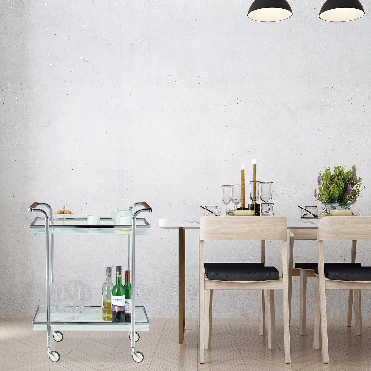 SERVIERWAGEN - Silberfarben, Glas/Metall (66/85/43cm) - Relaxdays