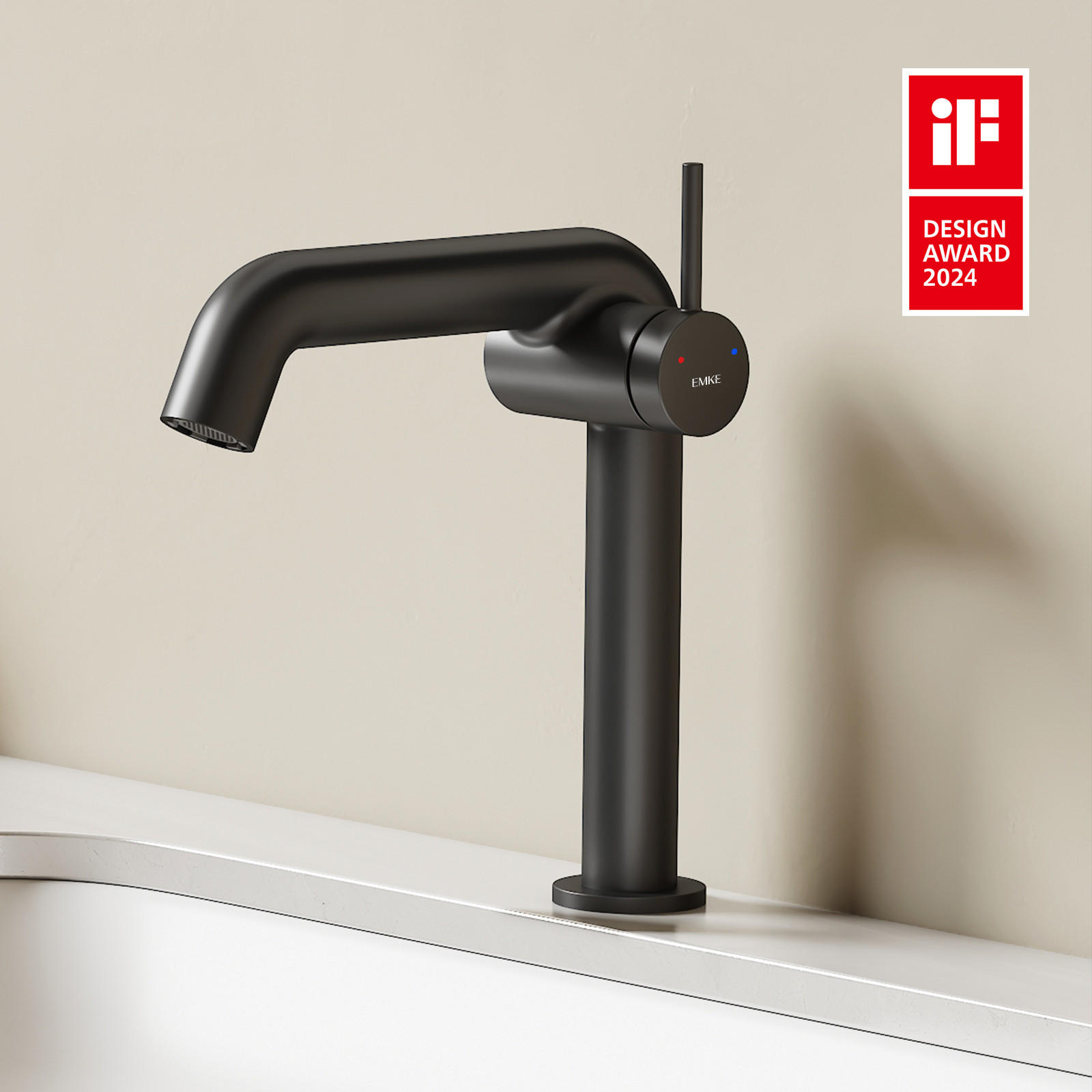 WASCHTISCHARMATUR Ventilkernzertifizierung Schwarz Matt 15cm - Schwarz, Metall (20/7.6/22.2cm) - EMKE