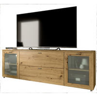 TV-LOWBOARD Eiche Artisan 180 cm, Flat-TV Unterschrank mit Komforthöhe - Silberfarben/Eiche Artisan, Glas/Holzwerkstoff (180/62/37cm) - Inn.Furn