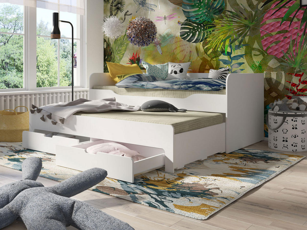 BETT MIT AUSZIEHLIEGE Rico weiß 96 / 197,5 / 80cm - Weiß, Holz/Holzwerkstoff (90/200cm) - Feldmann-Wohnen