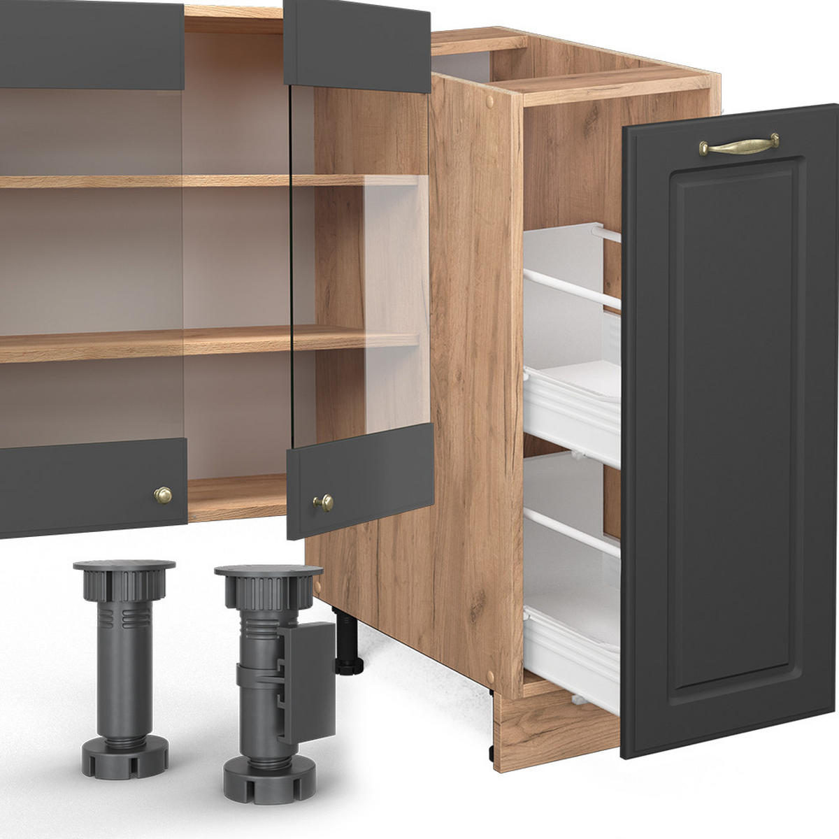 KÜCHENZEILE Fame-Line Anthrazit Landhaus/Goldkraft Eiche 280 cm AP Anthrazit - Dunkelgrau/Eiche Wotan, Holzwerkstoff (280/81.6/60cm) - Vicco