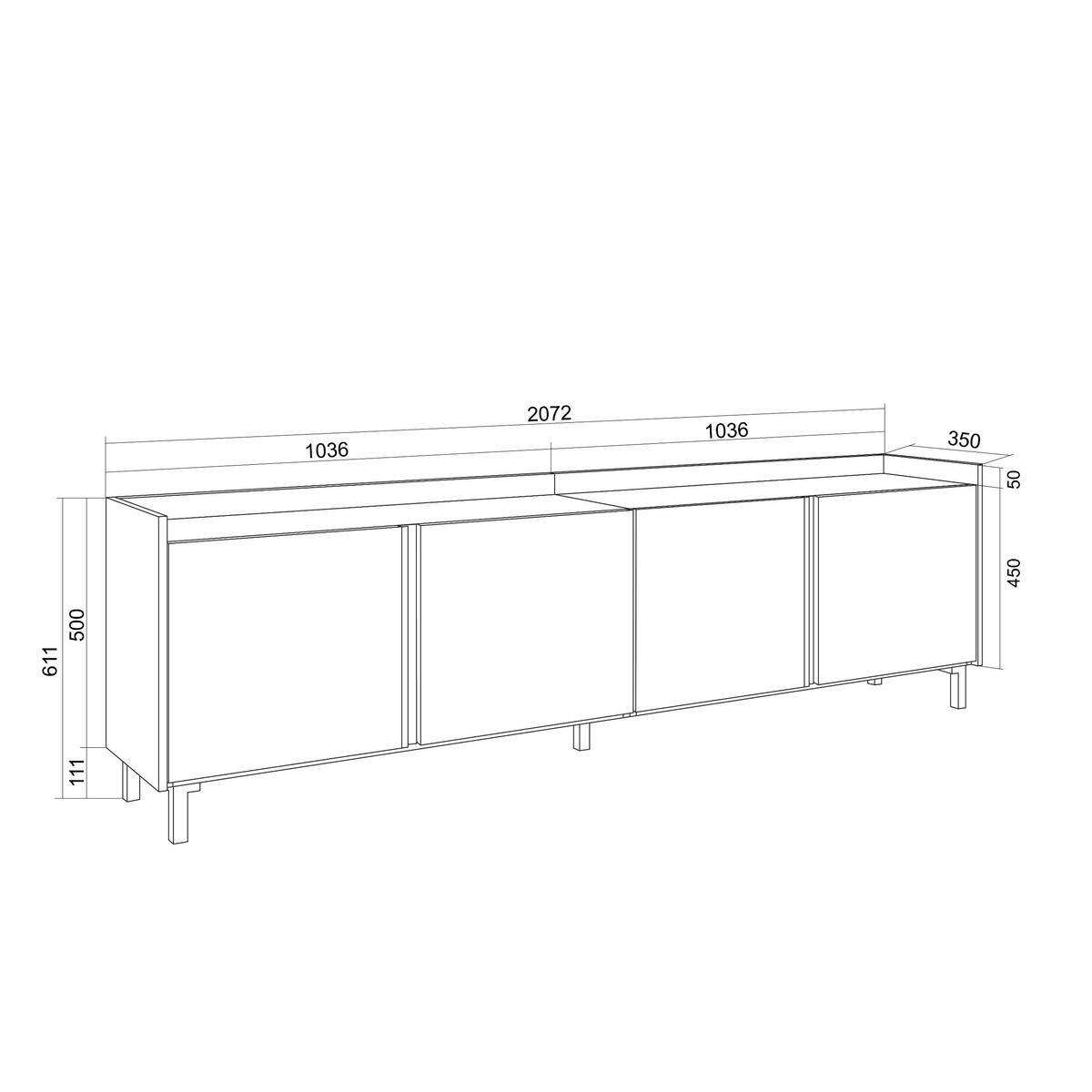 LOWBOARD, Weiß und Eiche, 207/35/61cm, mit Beinen - Weiß, Holzwerkstoff (207/61/35cm) - Skraut Home
