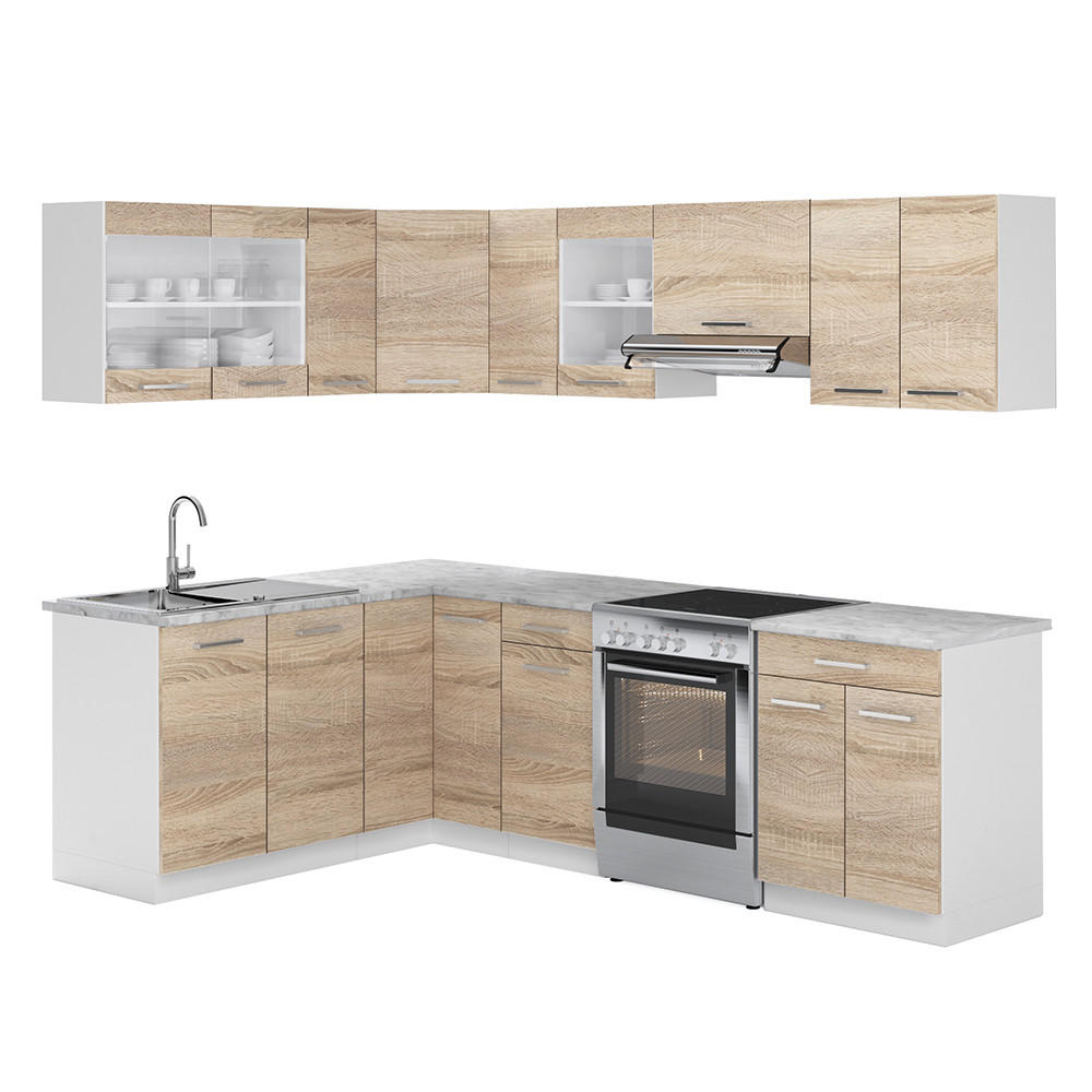 ECKKÜCHE Rick Weiß/Sonoma 247 x 167 cm , AP Marmor - Weiß, Holzwerkstoff (250/81.6/60cm) - Vicco