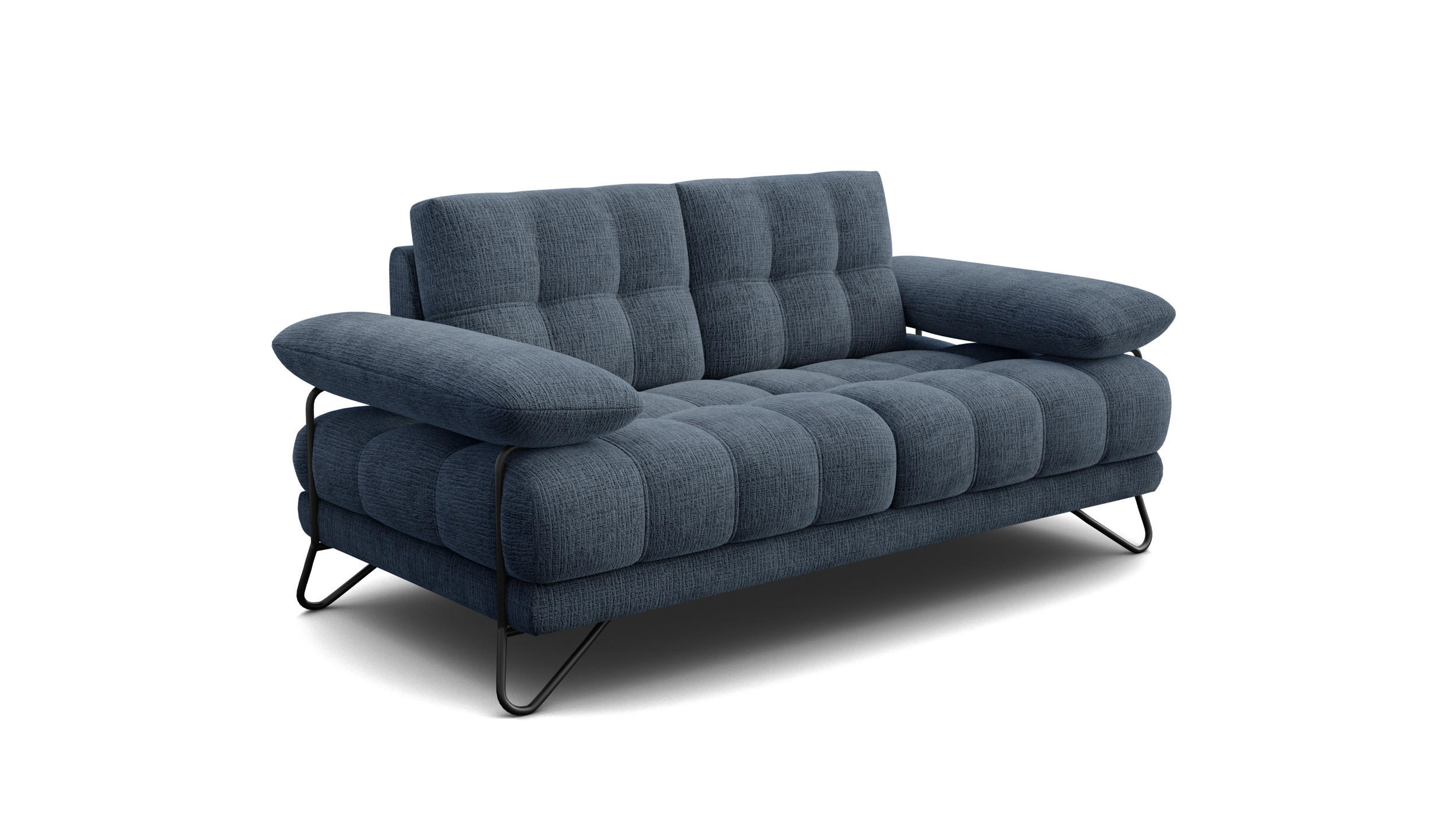 SOFA BUBBARA 2-Sitzer, marineblau - Blau/Schwarz, Holz/Textil (185/87/96cm) - Courtois Laville