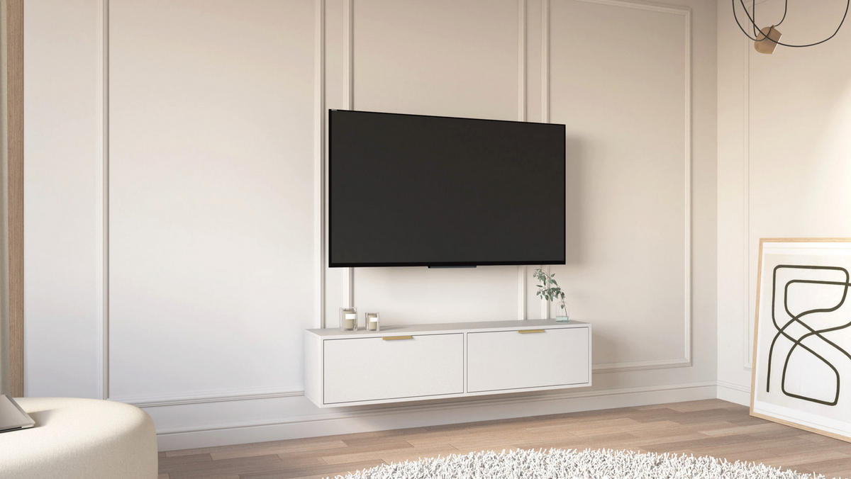TV-HÄNGEBOARD Vena 2-türig, Weiß, 140 cm - Goldfarben/Weiß, Holzwerkstoff/Kunststoff (138.6/30/30cm) - Selsey