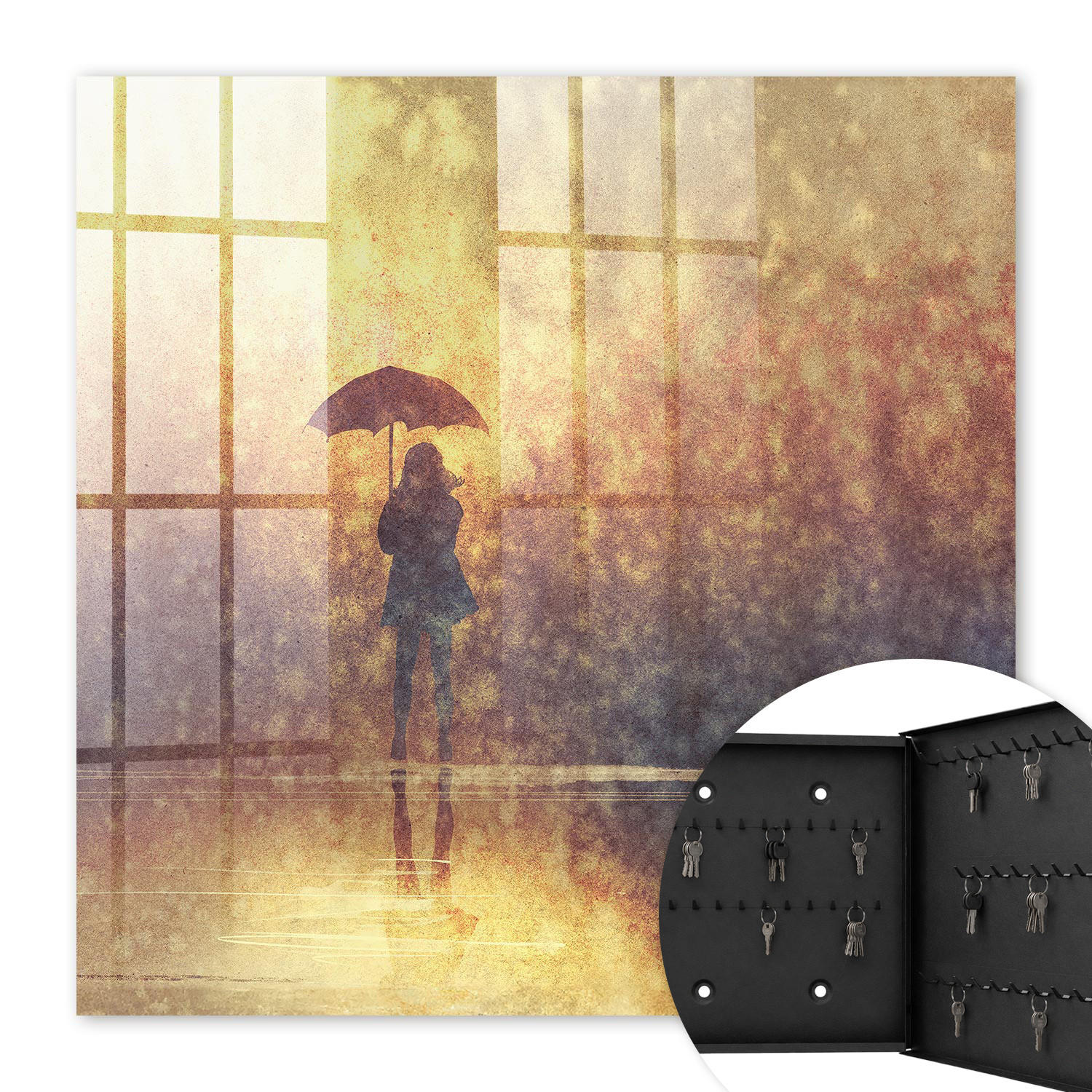 SCHLÜSSELBOX Schwarz 30x30 cm- Türöffnung nach rechts - Warme Melancholie - Gelb, Metall (30/30/5cm) - TULUP