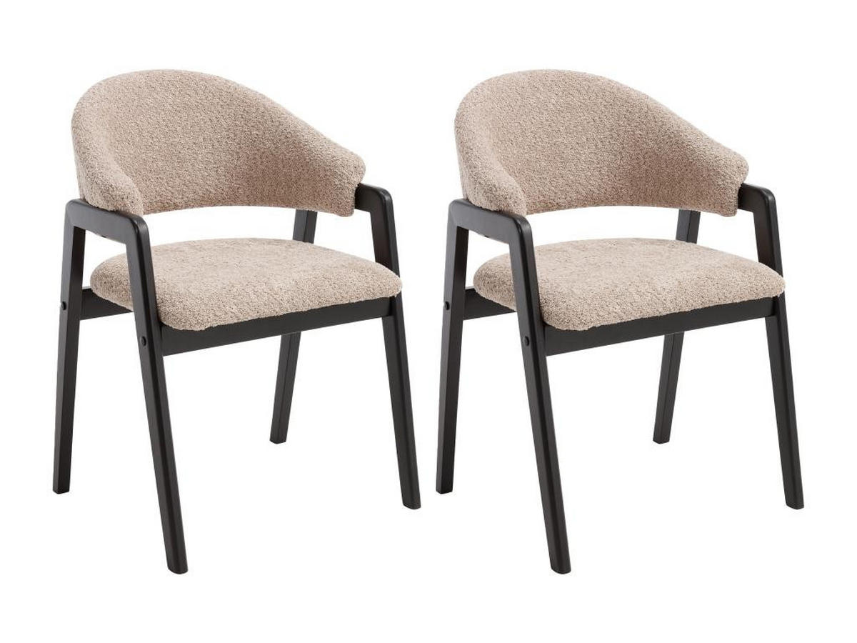 STUHL mit Armlehnen 2er-Set - Bouclé-Stoff & Kautschukholz - Taupe & Schwarz - SOLUNA - Schwarz/Braun, Textil (53.5/82/56cm) - Vente-Unique