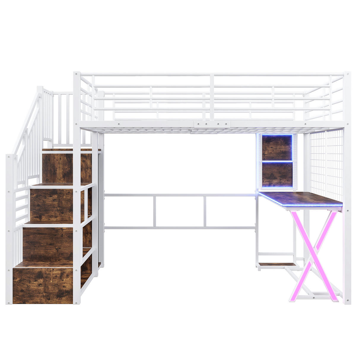 HOCHBETT 140/200 cm in Weiß – mit Schreibtisch, Kleiderschrank und Ablageleiter - Weiß, Metall (140/200cm) - BEAOK