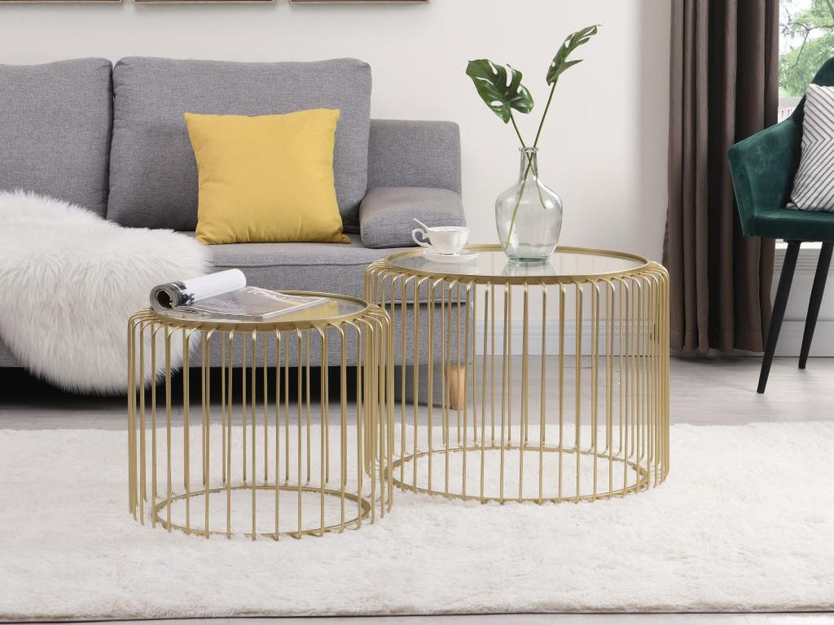 COUCHTISCH 2er-Set - Metall & Glas - Goldfarben - FERIDA - Goldfarben, Glas (68/68/49cm) - Vente-Unique