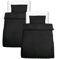 BETTWÄSCHE Meline 155/220 cm + Kissenbezug 40/80 cm Schwarz Seersucker 2er Set - Schwarz, Textil (40/80cm) - Beautissu 