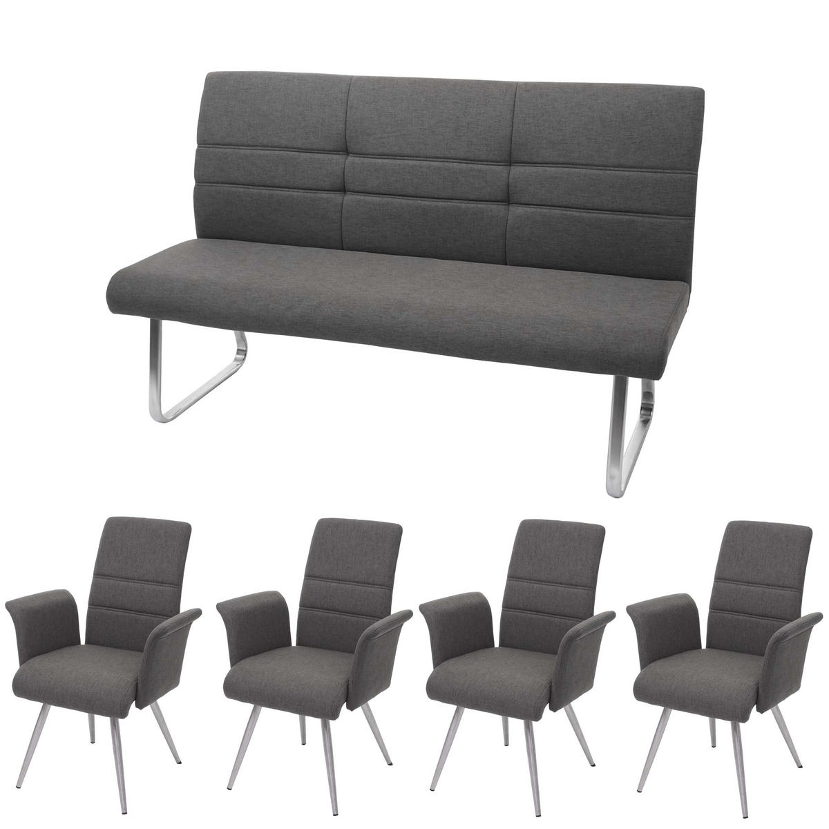 ESSZIMMER-SET Grau 4er-Set - Grau, Textil (180/68/68cm) - MCW