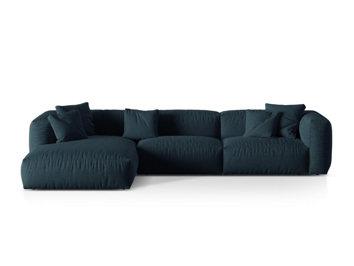 ECKSOFA modular links Martina aus strukturiertem Stoff jeansblau 3 Sitzplätze - Blau, Textil (176/332cm) - Micadoni