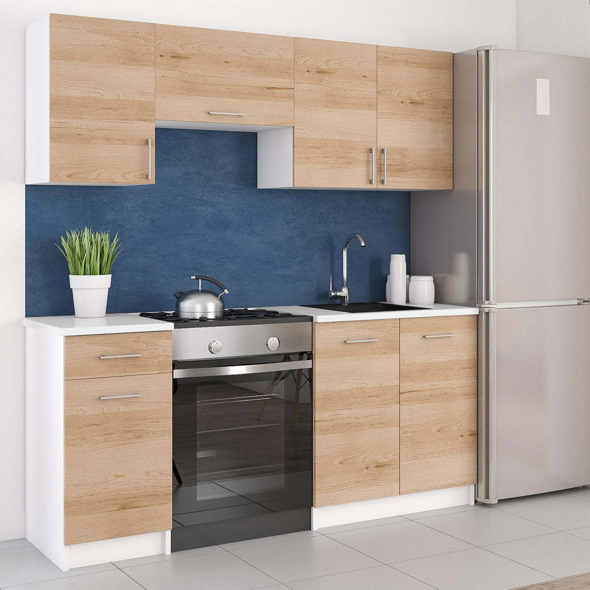 KÜCHENZEILE LECO 180 eiche artisan - Eiche Artisan, Holzwerkstoff (180/82/46cm) - roe furniture