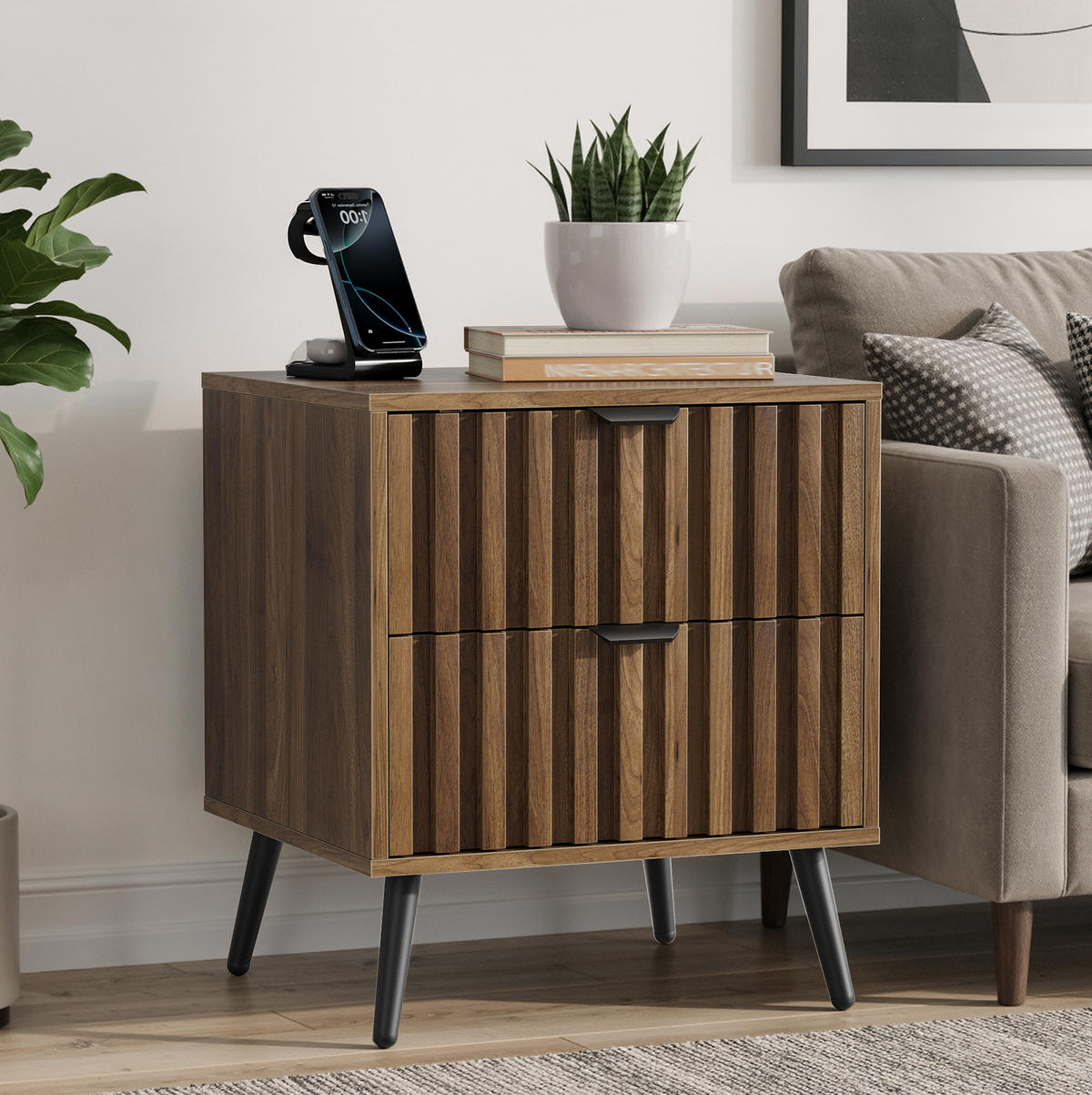 NACHTTISCH 45/53/40 cm Walnuss aus MDF mit 2 Schubladen - Braun, Holzwerkstoff (45/53/40cm) - OKMYHOME