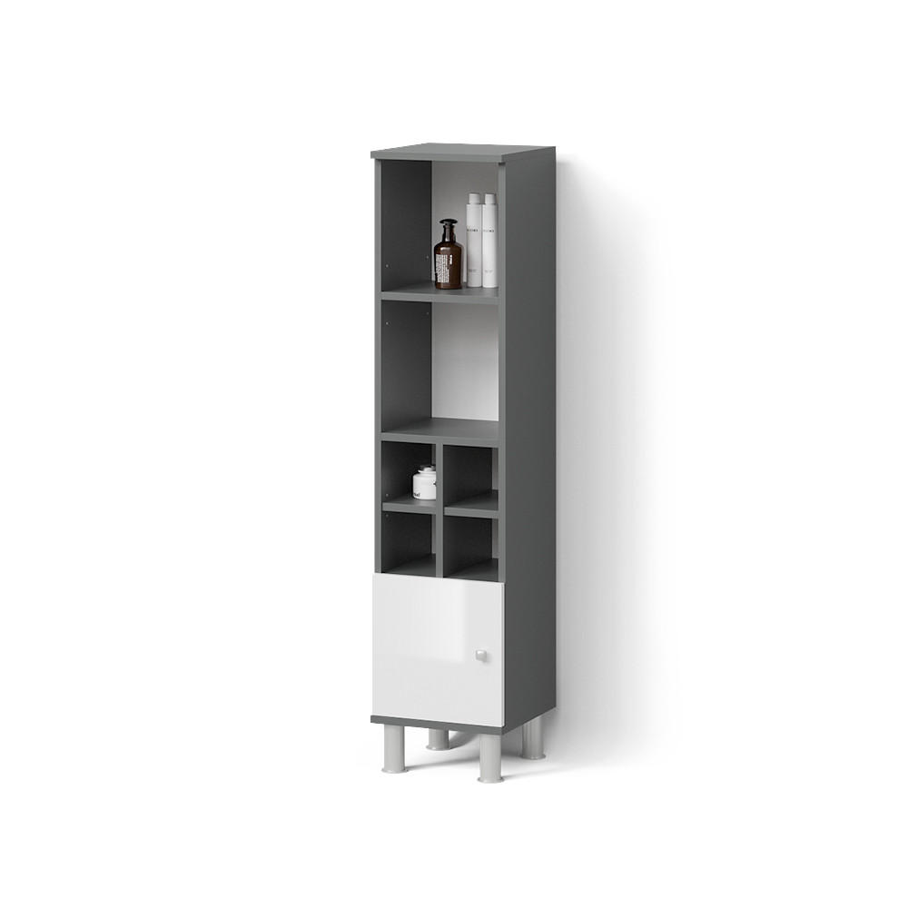 MIDISCHRANK Fucino Weiß Hochglanz 30 x 130.6 cm kleine Tür - Weiß Hochglanz/Anthrazit, Holzwerkstoff (30/130.6/30cm) - Livinity®