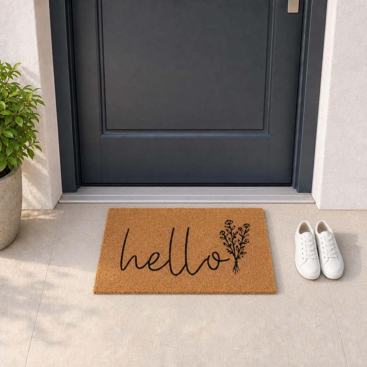 ROHOŽKA Přírodní Černá nápis Hello 60x40 cm - různobarevná, textil/plast (60/40cm) - Relaxdays