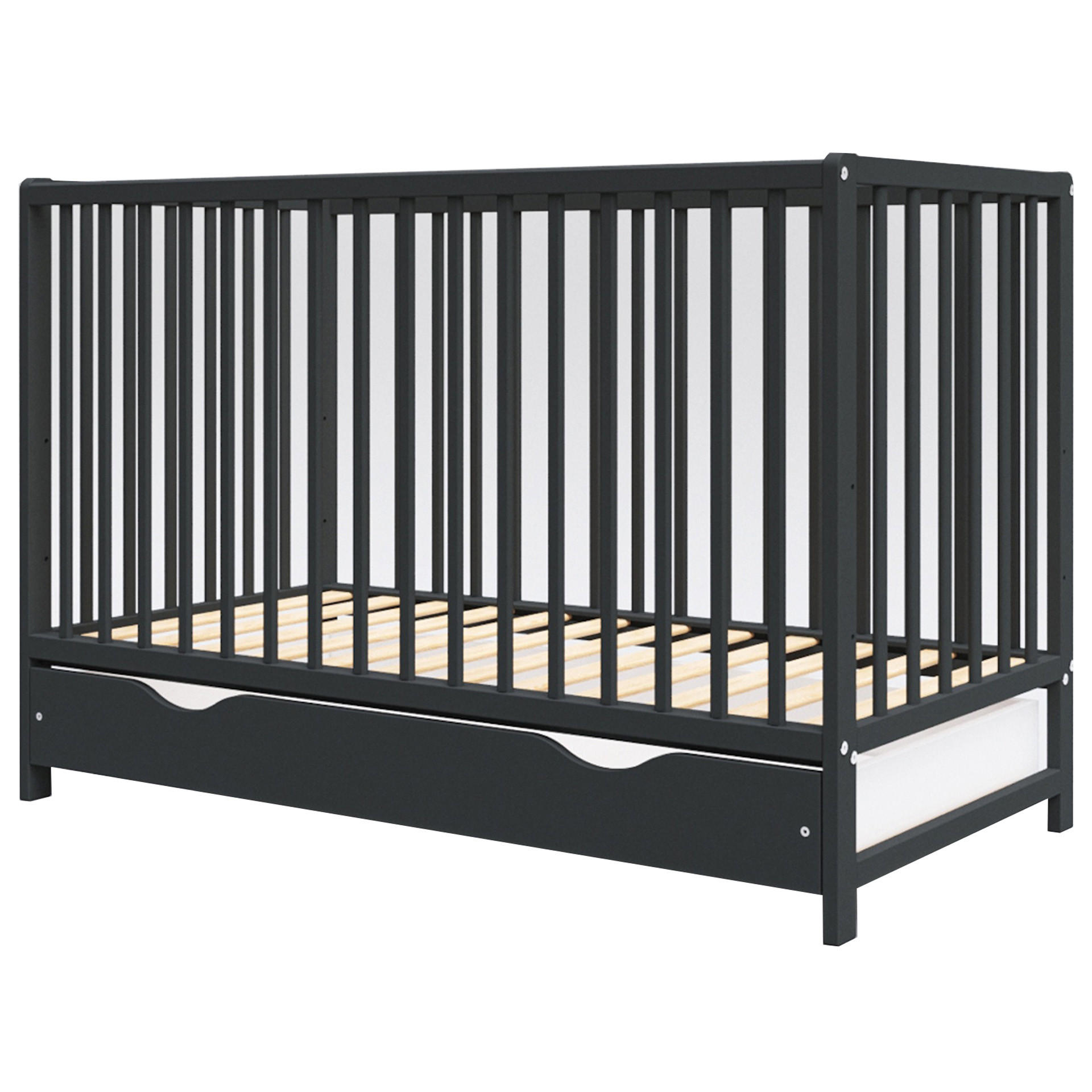 BABYBETT Anna, Mitwachsendes, mit Schublade Anthrazit - Anthrazit, Holz (60/120cm) - Premiers Moments