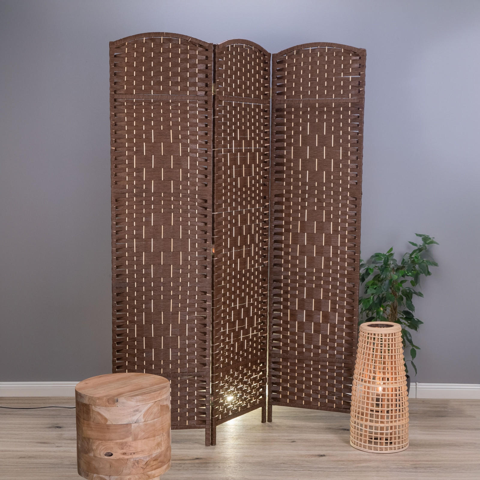 RAUMTEILER Quinn 3-tlg. 166x121 cm, Rattan-Look hellbraun - Hellbraun, Holz (121/168/2cm) - CREEDWOOD