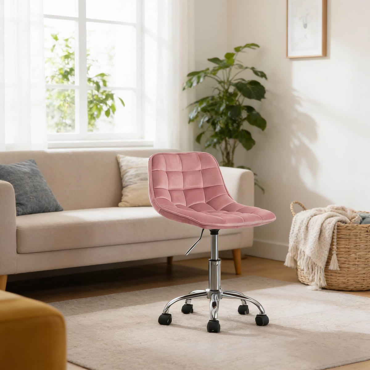 BÜROSTUHL in Rosa 43x43x67,5 cm mit Samtbezug, höhenverstellbar und drehbar - Pink, Metall (43/67.5/43cm) - IVMEU