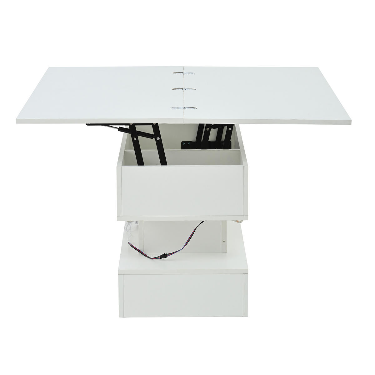 COUCHTISCH in Weiß höhenverstellbar Kaffeetisch mit Steckdose und LED-Licht für Wohnzimmer, B100/T50/H51.5cm - Weiß, Holzwerkstoff/Metall (50/100/51cm) - STILVORA