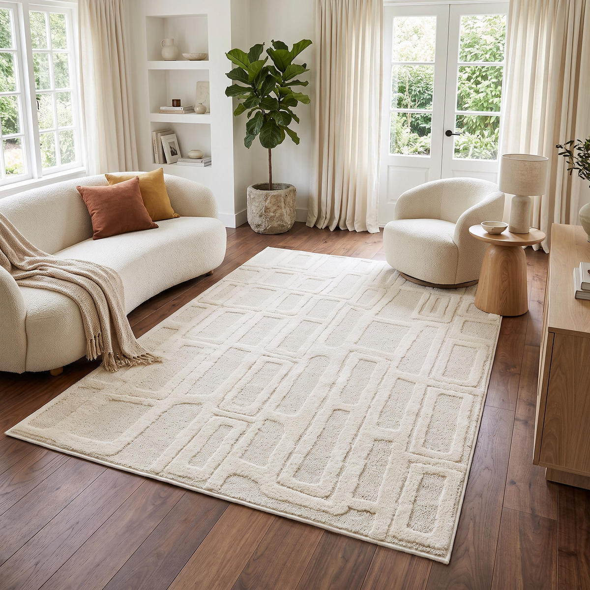 KURZFLORTEPPICH RELIEVO creme grafisch 3D-Struktur 200/300 cm - Creme, Textil (200/300cm) - Tapiso